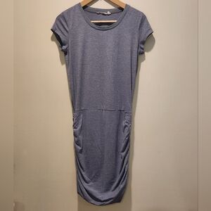 ATHLETA Topanga Ruched T-Shirt Dress Heather Grey SP Small Petite Athleisure